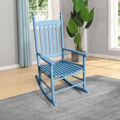 Blue Populus Wood Porch Rocker Chair by Huluwat -Southern Enterprises Sales blue huluwat rockers gliders ottomans dj tc w49528620 fa 1000