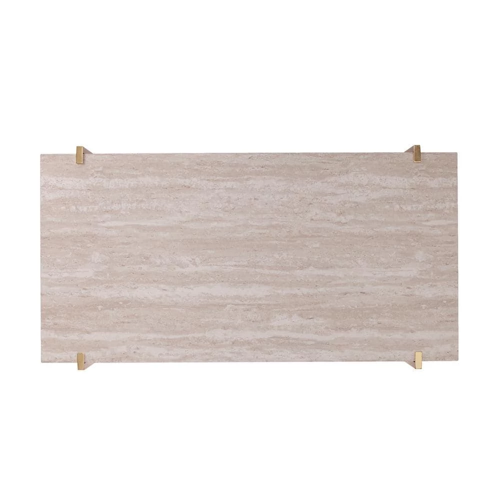 48 in. Ballia Brass/Dark Tobacco/White Faux Travertine Large Rectangle Stone Coffee Table with Storage by Southern Enterprises 6 48 in. Ballia Brass/Dark Tobacco/White Faux Travertine Large Rectangle Stone Coffee Table with Storage by Southern Enterprises - Image 4