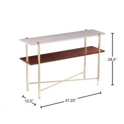 48 in. Ballia Brass/Dark Tobacco/White Faux Travertine Rectangle Wood Console Table with Storage by Southern Enterprises -Southern Enterprises Sales brass and dark tobacco finish w white faux travertine southern enterprises console tables hd432939 40 1000