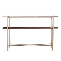 48 in. Ballia Brass/Dark Tobacco/White Faux Travertine Rectangle Wood Console Table with Storage by Southern Enterprises -Southern Enterprises Sales brass and dark tobacco finish w white faux travertine southern enterprises console tables hd432939 c3 1000