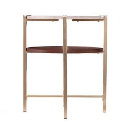 Ballia Brass and Dark Tobacco with White Faux Travertine Round End Table by Southern Enterprises -Southern Enterprises Sales brass and dark tobacco finish w white faux travertine southern enterprises end side tables hd432953 1f 1000