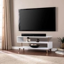 Ephriam 40 in. White and Champagne Engineered Wood TV Stand Fits TVs Up to 37 in. by Southern Enterprises 18 Ephriam 40 in. White and Champagne Engineered Wood TV Stand Fits TVs Up to 37 in. by Southern Enterprises -Southern Enterprises Sales bright white w champagne finish southern enterprises tv stands hd531489 1f 1000