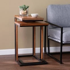 Bellah 18.25 Rectangle Brown Nesting C-Tables (Set of 2) by Southern Enterprises -Southern Enterprises Sales brown and black finish southern enterprises end side tables hd473697 1f 1000