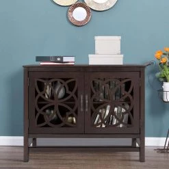 Brown Accent Buffet Sideboard Storage Wooden Cabinet with Doors and Adjustable Shelf by Huluwat -Southern Enterprises Sales brown huluwat accent cabinets dj tc wf281384aad 31 1000