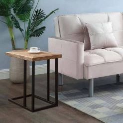 13.78 in. Brown C-Shaped Wood End Table with Metal Frame by Huluwat -Southern Enterprises Sales brown huluwat c tables dj tc wf191336aad 31 1000