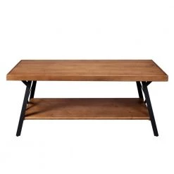 43 in. Brown Rectangle Solid Wood Rustic Coffee Table with Metal Legs by Huluwat