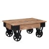 35 in. Brown Rectangle MDF Distressed Coffee Table with Wheels by Huluwat