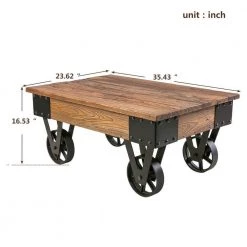 35 in. Brown Rectangle MDF Distressed Coffee Table with Wheels by Huluwat -Southern Enterprises Sales brown huluwat coffee tables dj tc wf036986daa c3 1000