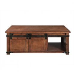 48 in. Brown Rectangle MDF Coffee Table with Storage Shelf and Cabinets, Sliding Doors by Huluwat -Southern Enterprises Sales brown huluwat coffee tables dj tc wf191334aad 44 1000