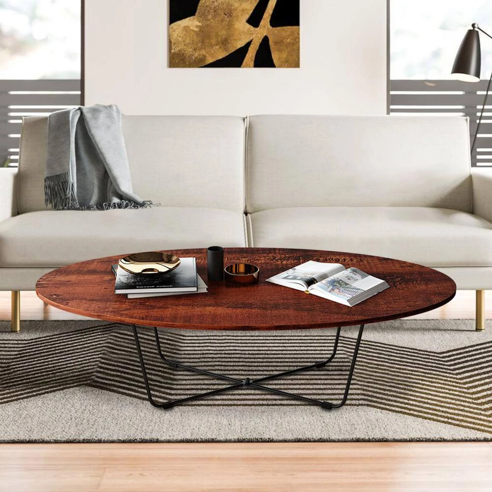 43 in. Brown Oval Particleboard Coffee Table with Solid Iron Support Frame by Huluwat 9 43 in. Brown Oval Particleboard Coffee Table with Solid Iron Support Frame by Huluwat - Image 7