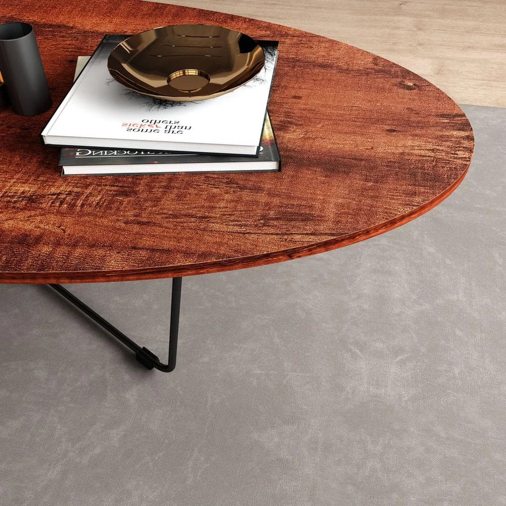 43 in. Brown Oval Particleboard Coffee Table with Solid Iron Support Frame by Huluwat 4 43 in. Brown Oval Particleboard Coffee Table with Solid Iron Support Frame by Huluwat - Image 2