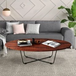 43 in. Brown Oval Particleboard Coffee Table with Solid Iron Support Frame by Huluwat 15 43 in. Brown Oval Particleboard Coffee Table with Solid Iron Support Frame by Huluwat -Southern Enterprises Sales brown huluwat coffee tables jh tc tb00143bksw fa 1000