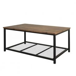 41.7 in. Rustic Brown Small Rectangle Particle Board Coffee Table with Steel Frame and a Mesh Shelf by Huluwat -Southern Enterprises Sales brown huluwat coffee tables xyd tc tmyl d012 1f 1000