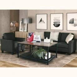 41.7 in. Rustic Brown Small Rectangle Particle Board Coffee Table with Steel Frame and a Mesh Shelf by Huluwat -Southern Enterprises Sales brown huluwat coffee tables xyd tc tmyl d012 31 1000