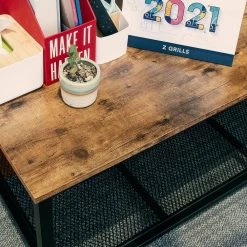 41.7 in. Rustic Brown Small Rectangle Particle Board Coffee Table with Steel Frame and a Mesh Shelf by Huluwat -Southern Enterprises Sales brown huluwat coffee tables xyd tc tmyl d012 44 1000
