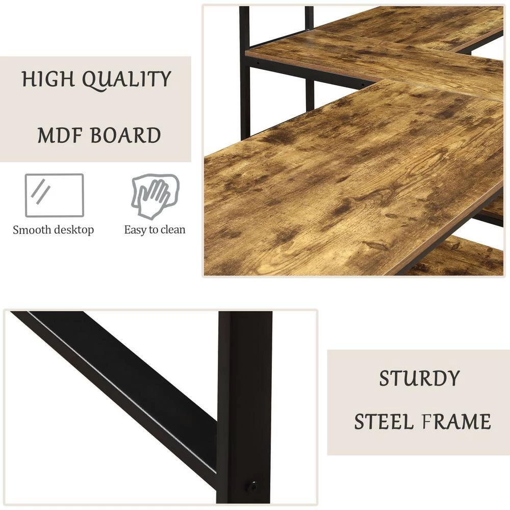 90 in. Rectangular Brown MDF Home Office 2 Person Computer Desk with Storage Shelves by Huluwat 7 90 in. Rectangular Brown MDF Home Office 2 Person Computer Desk with Storage Shelves by Huluwat - Image 5