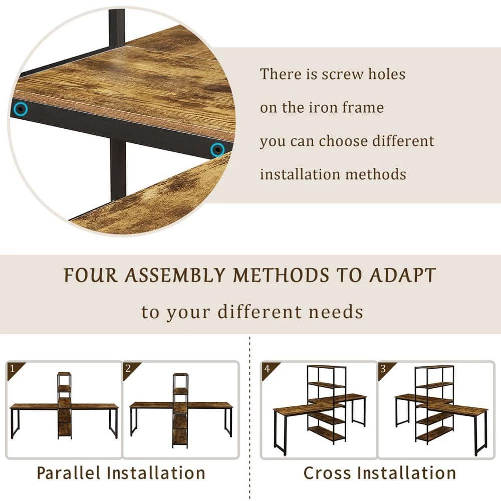 90 in. Rectangular Brown MDF Home Office 2 Person Computer Desk with Storage Shelves by Huluwat 8 90 in. Rectangular Brown MDF Home Office 2 Person Computer Desk with Storage Shelves by Huluwat - Image 6