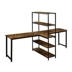90 in. Rectangular Brown MDF Home Office 2 Person Computer Desk with Storage Shelves by Huluwat