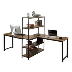 90 in. Rectangular Brown MDF Home Office 2 Person Computer Desk with Storage Shelves by Huluwat 13 90 in. Rectangular Brown MDF Home Office 2 Person Computer Desk with Storage Shelves by Huluwat -Southern Enterprises Sales brown huluwat computer desks dj tc yl000002aat 77 1000