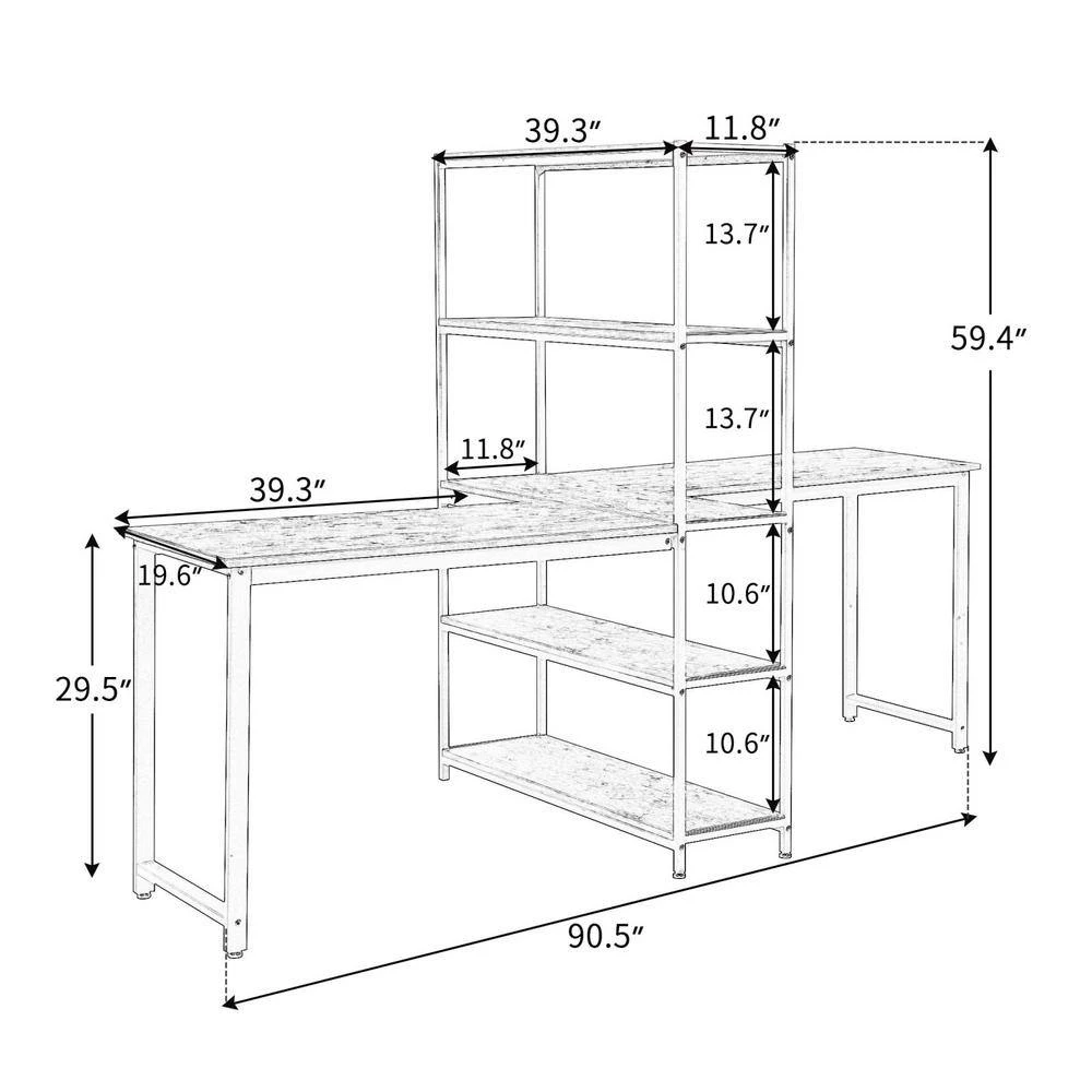 90 in. Rectangular Brown MDF Home Office 2 Person Computer Desk with Storage Shelves by Huluwat 6 90 in. Rectangular Brown MDF Home Office 2 Person Computer Desk with Storage Shelves by Huluwat - Image 4