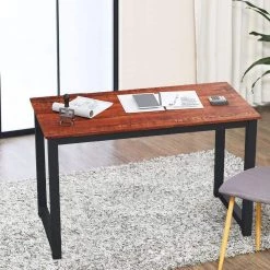 47 in. Rectangular Brown Particleboard No Drawer Computer Desk with U-Shaped Metal Table Legs by Huluwat -Southern Enterprises Sales brown huluwat computer desks jh tc de20147bksw 31 1000