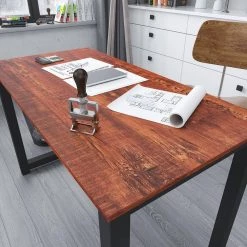 47 in. Rectangular Brown Particleboard No Drawer Computer Desk with U-Shaped Metal Table Legs by Huluwat -Southern Enterprises Sales brown huluwat computer desks jh tc de20147bksw 4f 1000