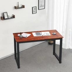 47 in. Rectangular Brown Particleboard No Drawer Computer Desk with U-Shaped Metal Table Legs by Huluwat -Southern Enterprises Sales brown huluwat computer desks jh tc de20147bksw 77 1000