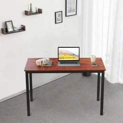 47 in. Rectangular Brown Particleboard No Drawer Computer Desk with Metal Table Legs by Huluwat -Southern Enterprises Sales brown huluwat computer desks jh tc de20247bksw 77 1000
