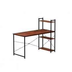 55 in. Rectangular Brown Particleboard No Drawer Computer Desk with 3-Layer Bookshelf by Huluwat
