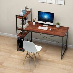 55 in. Rectangular Brown Particleboard No Drawer Computer Desk with 3-Layer Bookshelf by Huluwat -Southern Enterprises Sales brown huluwat computer desks jh tc dk00455bksw fa 1000