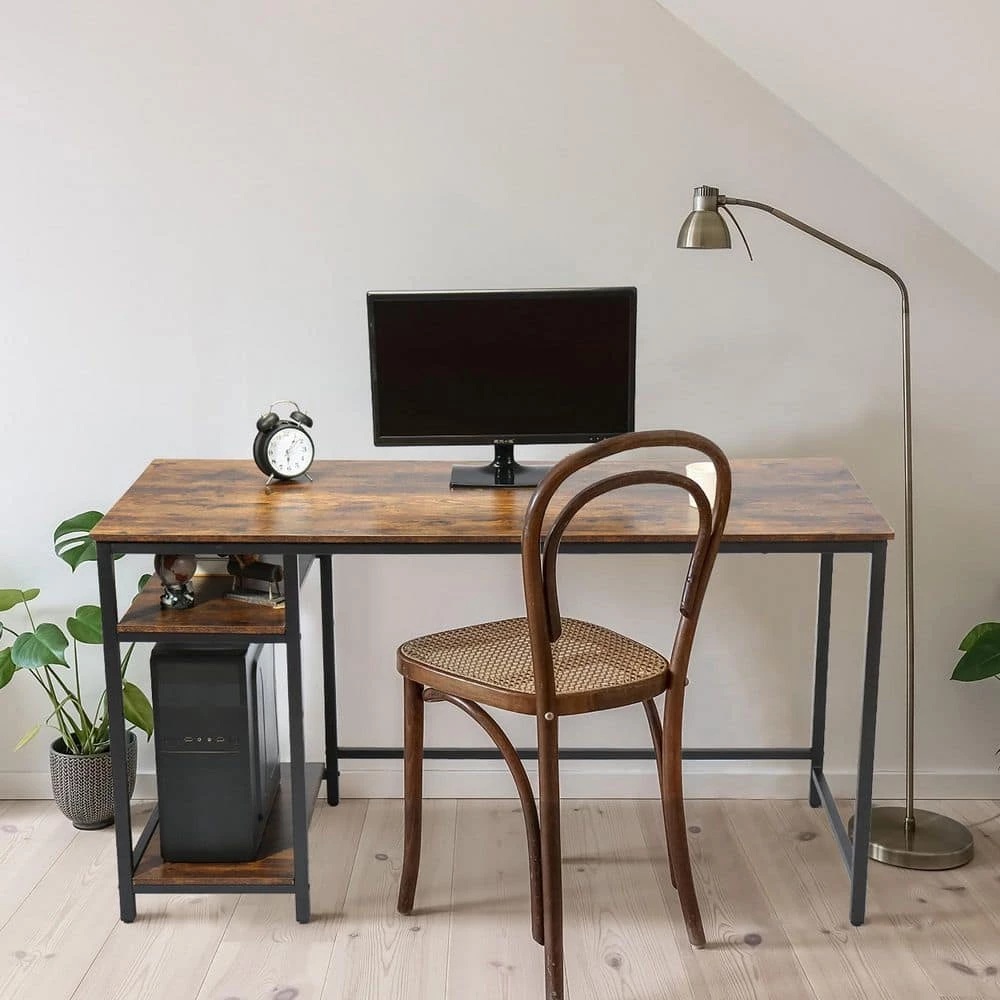 55 in. Rectangular Brown MDF Finish No Drawer Computer Desk with Storage Shelves by Huluwat 7 55 in. Rectangular Brown MDF Finish No Drawer Computer Desk with Storage Shelves by Huluwat - Image 5