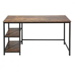 55 in. Rectangular Brown MDF Finish No Drawer Computer Desk with Storage Shelves by Huluwat