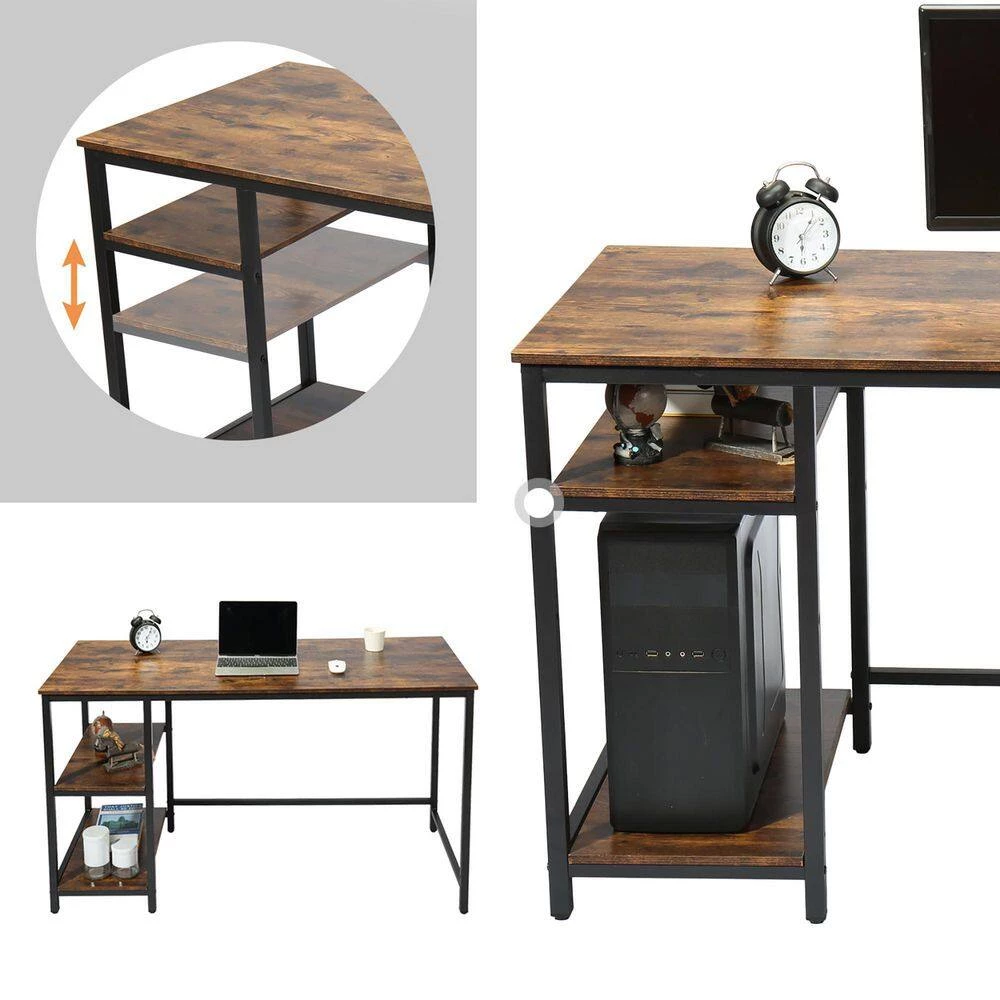 55 in. Rectangular Brown MDF Finish No Drawer Computer Desk with Storage Shelves by Huluwat 11 55 in. Rectangular Brown MDF Finish No Drawer Computer Desk with Storage Shelves by Huluwat - Image 9