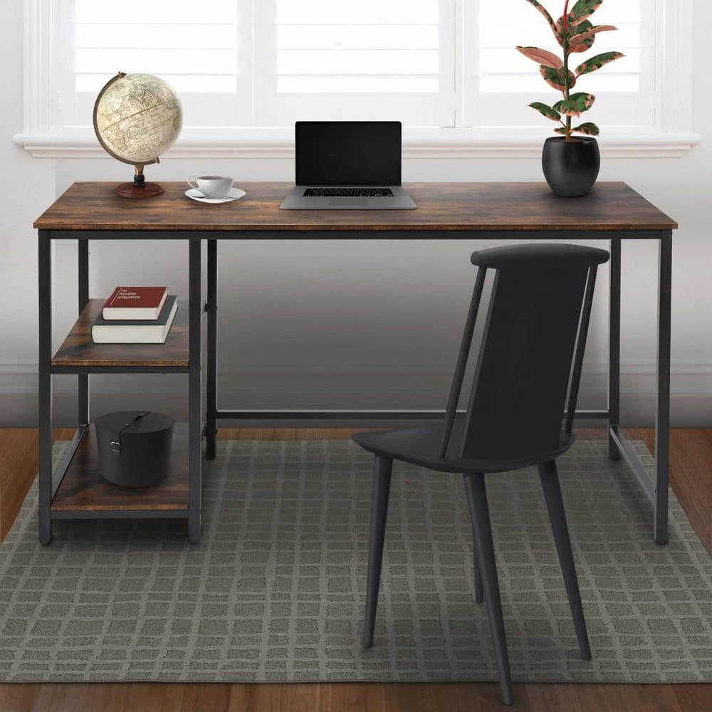 55 in. Rectangular Brown MDF Finish No Drawer Computer Desk with Storage Shelves by Huluwat 5 55 in. Rectangular Brown MDF Finish No Drawer Computer Desk with Storage Shelves by Huluwat - Image 3