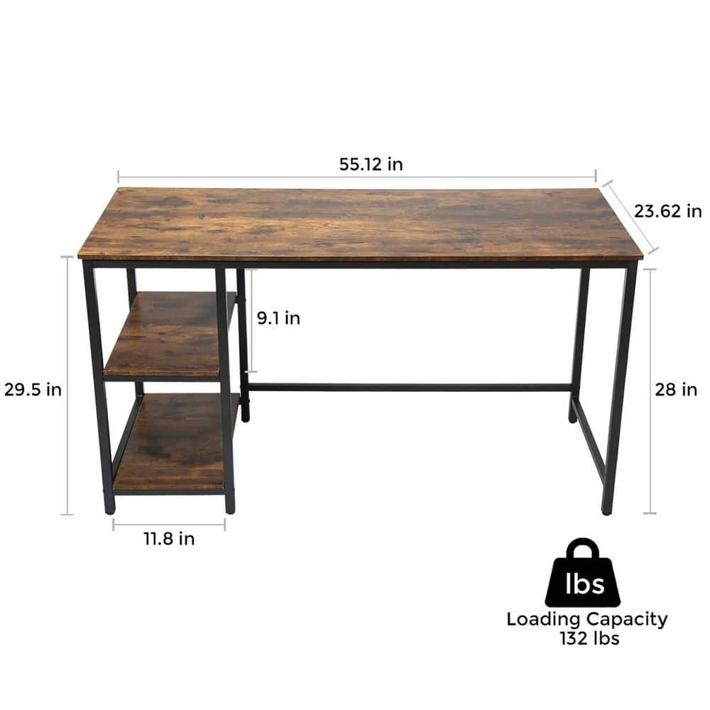 55 in. Rectangular Brown MDF Finish No Drawer Computer Desk with Storage Shelves by Huluwat 6 55 in. Rectangular Brown MDF Finish No Drawer Computer Desk with Storage Shelves by Huluwat - Image 4