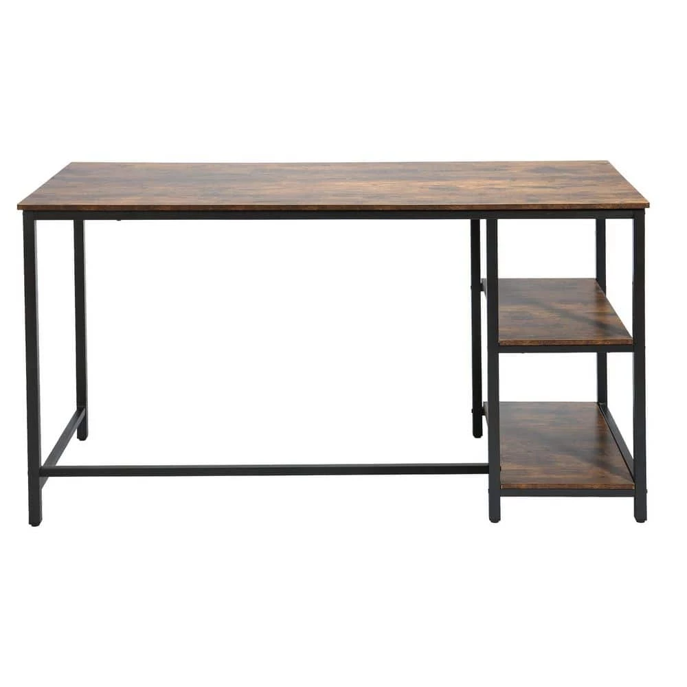 55 in. Rectangular Brown MDF Finish No Drawer Computer Desk with Storage Shelves by Huluwat 4 55 in. Rectangular Brown MDF Finish No Drawer Computer Desk with Storage Shelves by Huluwat - Image 2