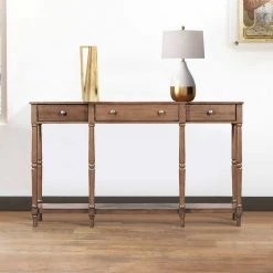 58 in. Brown Modern Rectangle Solid Wood Console Table for Home with-Storage Shelf and Drawer by Huluwat -Southern Enterprises Sales brown huluwat console tables dj tc wf212302aad 31 1000