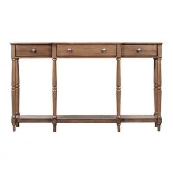 58 in. Brown Modern Rectangle Solid Wood Console Table for Home with-Storage Shelf and Drawer by Huluwat