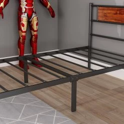77.2 in. L x 35.91 in. W Brown Particleboard and Metal Simple Plank Bed by Huluwat -Southern Enterprises Sales brown huluwat platform beds jh tc bd001twbksw 1f 1000