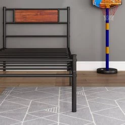 77.2 in. L x 35.91 in. W Brown Particleboard and Metal Simple Plank Bed by Huluwat -Southern Enterprises Sales brown huluwat platform beds jh tc bd001twbksw 44 1000