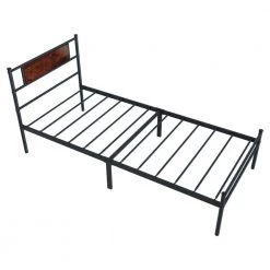 77.2 in. L x 35.91 in. W Brown Particleboard and Metal Simple Plank Bed by Huluwat