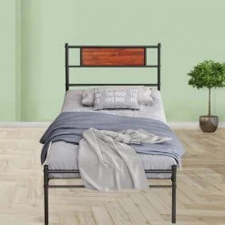 77.2 in. L x 35.91 in. W Brown Particleboard and Metal Simple Plank Bed by Huluwat -Southern Enterprises Sales brown huluwat platform beds jh tc bd001twbksw 76 1000