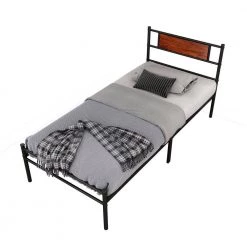 77.2 in. L x 35.91 in. W Brown Particleboard and Metal Simple Plank Bed by Huluwat -Southern Enterprises Sales brown huluwat platform beds jh tc bd001twbksw fa 1000