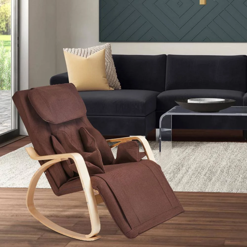 Brown Linen Full massage function Comfortable Relax Rocking Chair with Cotton Fabric Cushion by Huluwat 11 Brown Linen Full massage function Comfortable Relax Rocking Chair with Cotton Fabric Cushion by Huluwat - Image 9