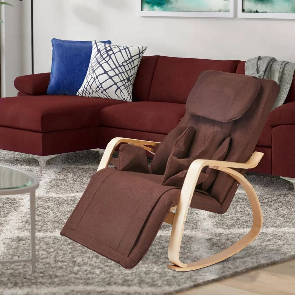 Brown Linen Full massage function Comfortable Relax Rocking Chair with Cotton Fabric Cushion by Huluwat 4 Brown Linen Full massage function Comfortable Relax Rocking Chair with Cotton Fabric Cushion by Huluwat - Image 2