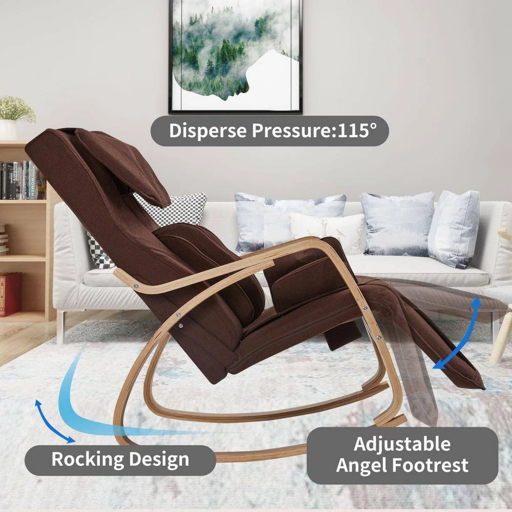Brown Linen Full massage function-Air Comfortable Relax Rocking Chair with Cotton Fabric Cushion by Huluwat 10 Brown Linen Full massage function-Air Comfortable Relax Rocking Chair with Cotton Fabric Cushion by Huluwat - Image 8