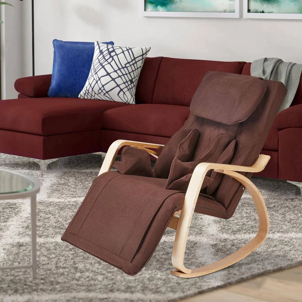 Brown Linen Full massage function-Air Comfortable Relax Rocking Chair with Cotton Fabric Cushion by Huluwat 4 Brown Linen Full massage function-Air Comfortable Relax Rocking Chair with Cotton Fabric Cushion by Huluwat - Image 2