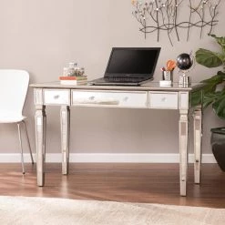 48 in. Brushed Silver Rectangular 3 -Drawer Writing Desk with Keyboard Tray by Southern Enterprises -Southern Enterprises Sales brushed silver southern enterprises writing desks hd599168 31 1000