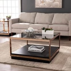 Kreesa 33 in. Clear/Champagne/Black Medium Square Glass Coffee Table with Shelf by Southern Enterprises -Southern Enterprises Sales champagne and black finish southern enterprises coffee tables hd433219 31 1000