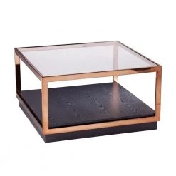 Kreesa 33 in. Clear/Champagne/Black Medium Square Glass Coffee Table with Shelf by Southern Enterprises